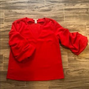 Red H&M Balloon Sleeve Top - High Quality Material